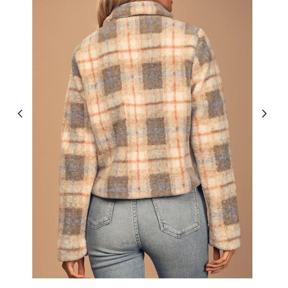 EN SAISON Plaid Faux Shearling Jacket In Multi Size Small - Picture 3 of 8